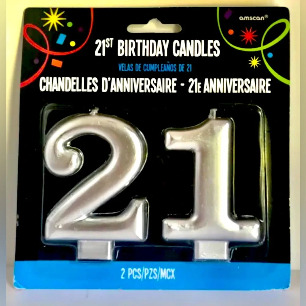 AMSCAN 21st Brilliant silver Birthday Candles size 2” NIP